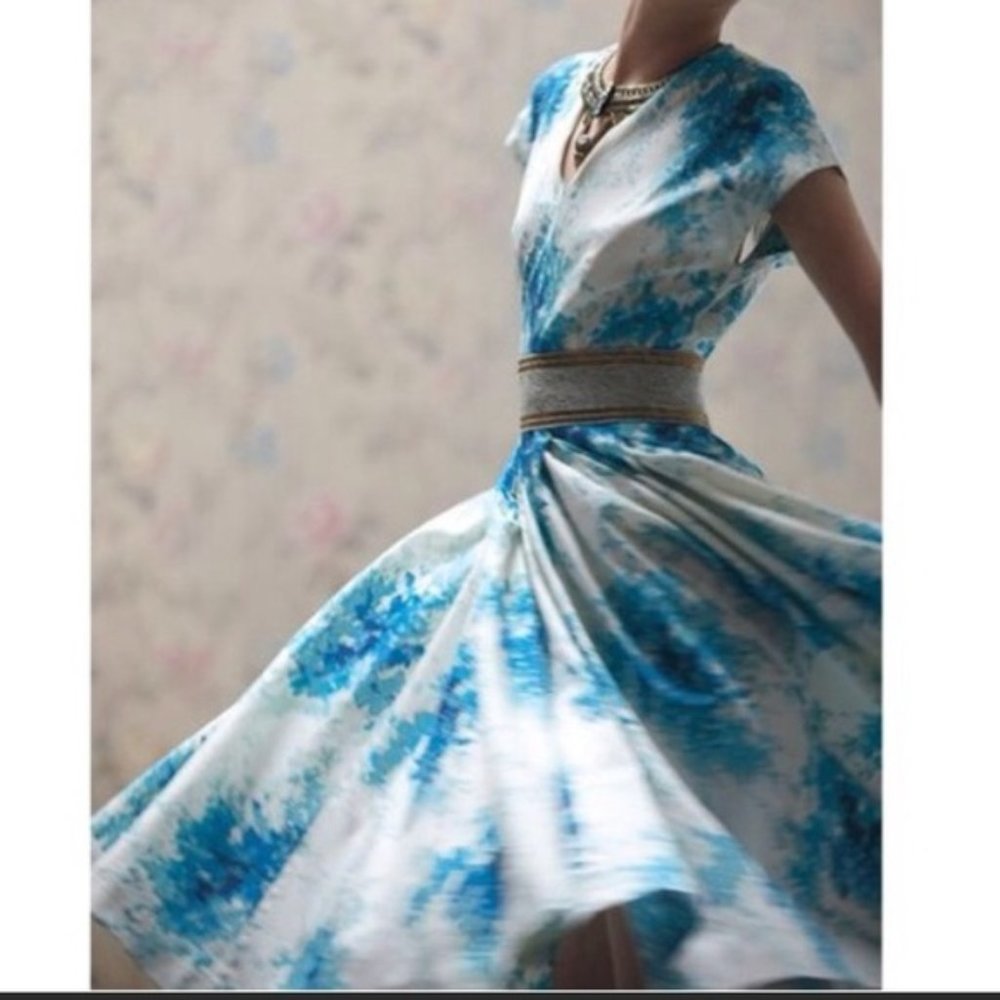 Anthropologie Maple Annabelle Blue Floral Dress, 0